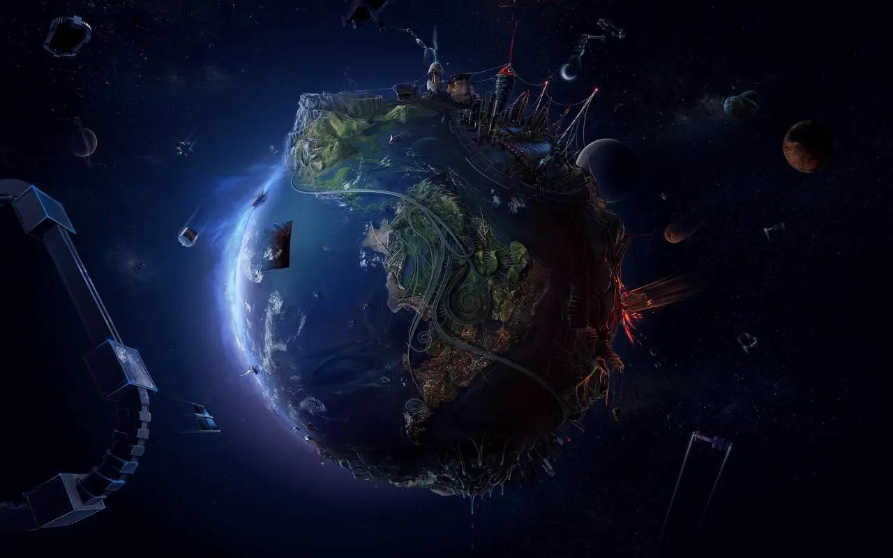 Planet Earth in Space – black and purple desktop wallpaper, 1920×1200