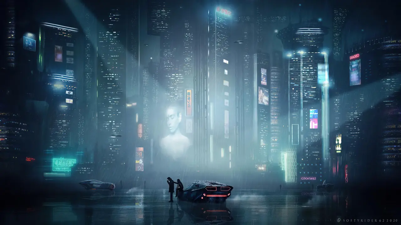 Neon Rain Over Metropolis – black and grey desktop wallpaper, 1920×1080