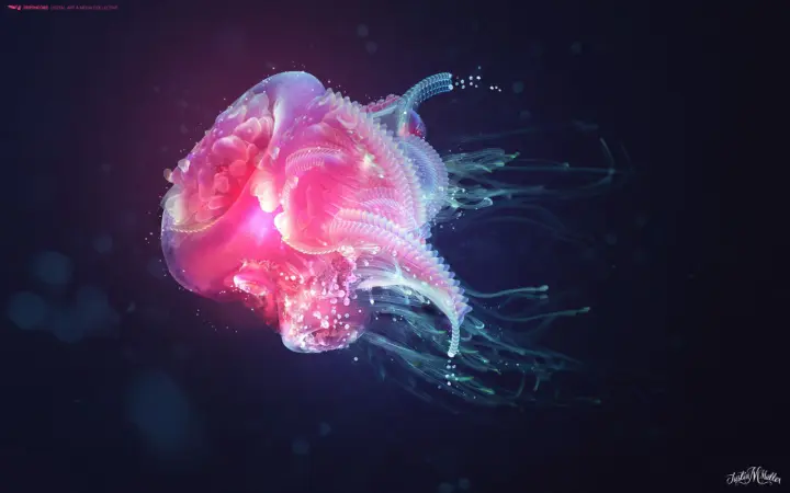 Neon Bioluminescent Jellyfish as a phone lock screen
