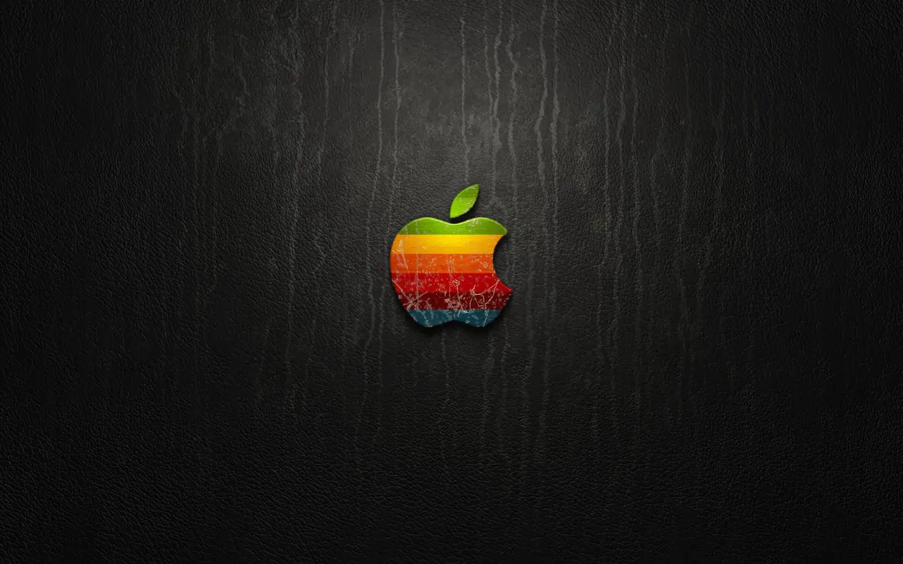 Retro Apple Leather Emblem – black and brown desktop wallpaper, 2560×1600