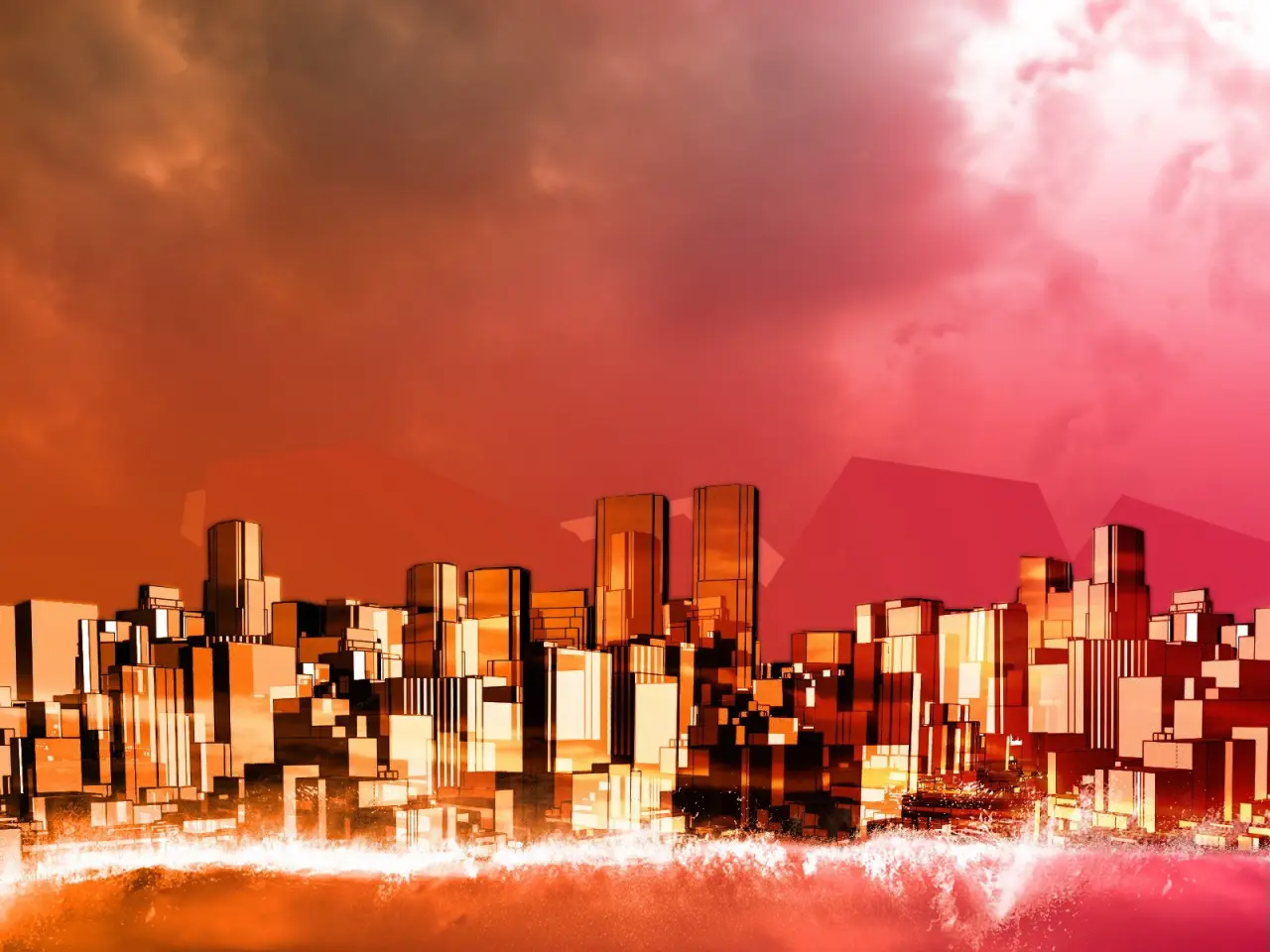 Crimson Urban Skyline – red and brown desktop wallpaper, 1600×1200