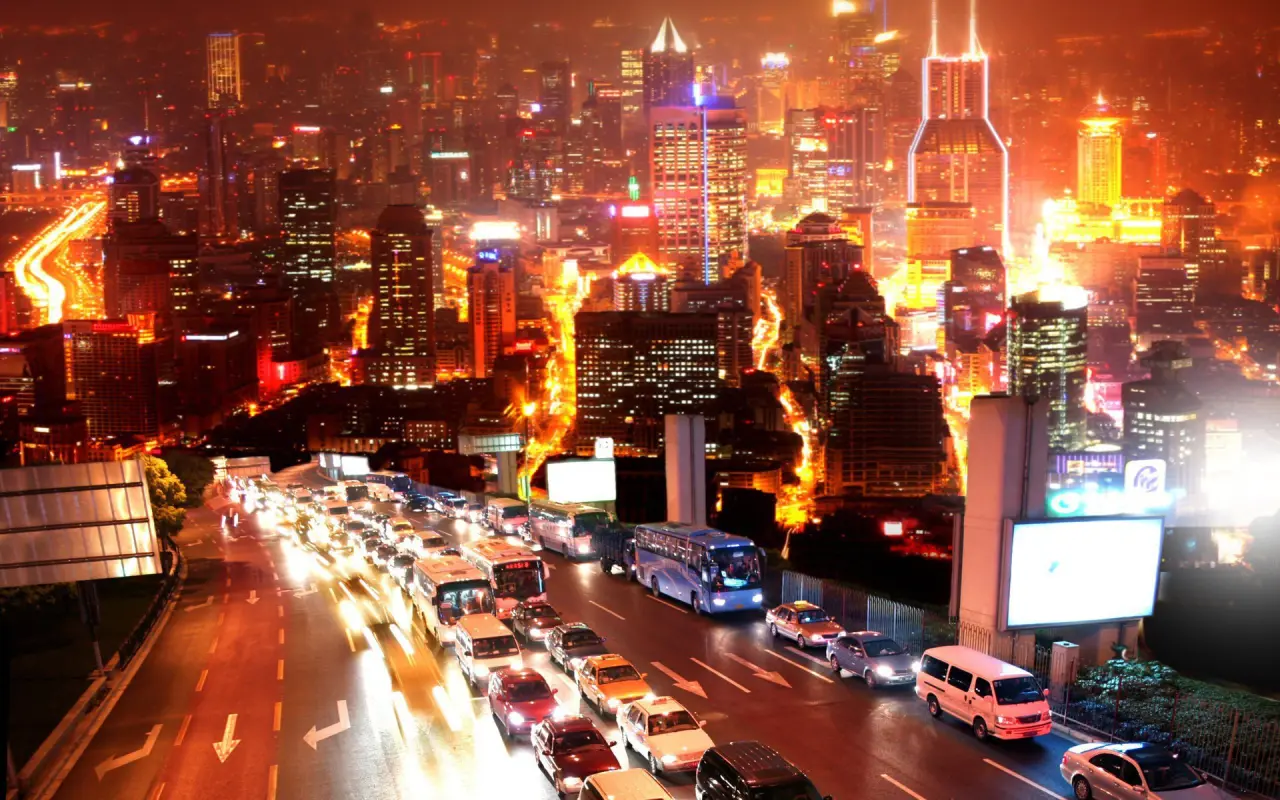 Neon City Traffic At Night – brown and red desktop wallpaper, 1920×1200