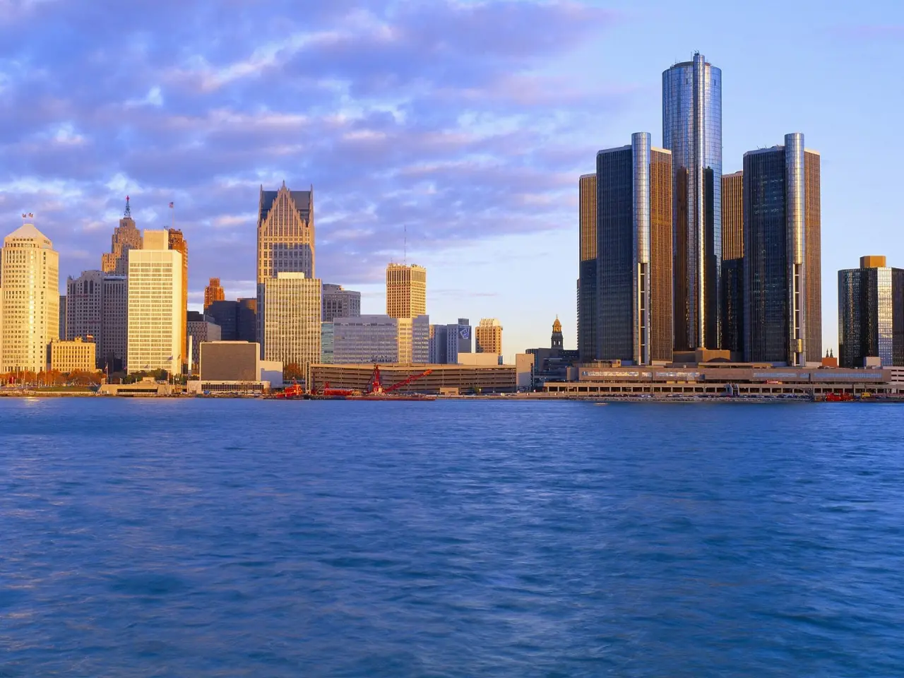Detroit Skyline At Sunset – blue and grey desktop wallpaper, 1600×1200