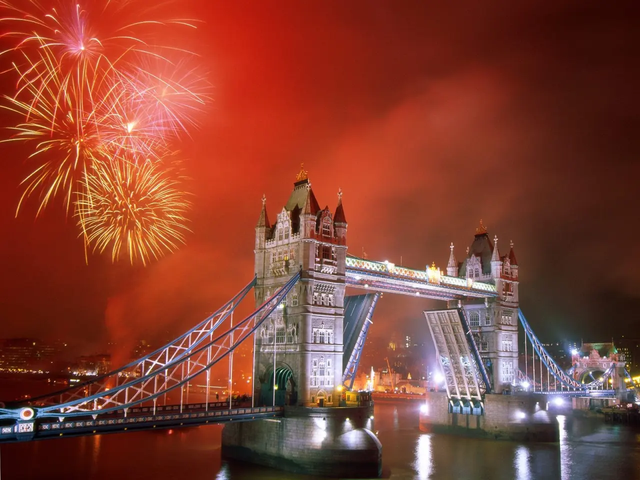 Fireworks Over Tower Bridge – brown and red desktop wallpaper, 1600×1200