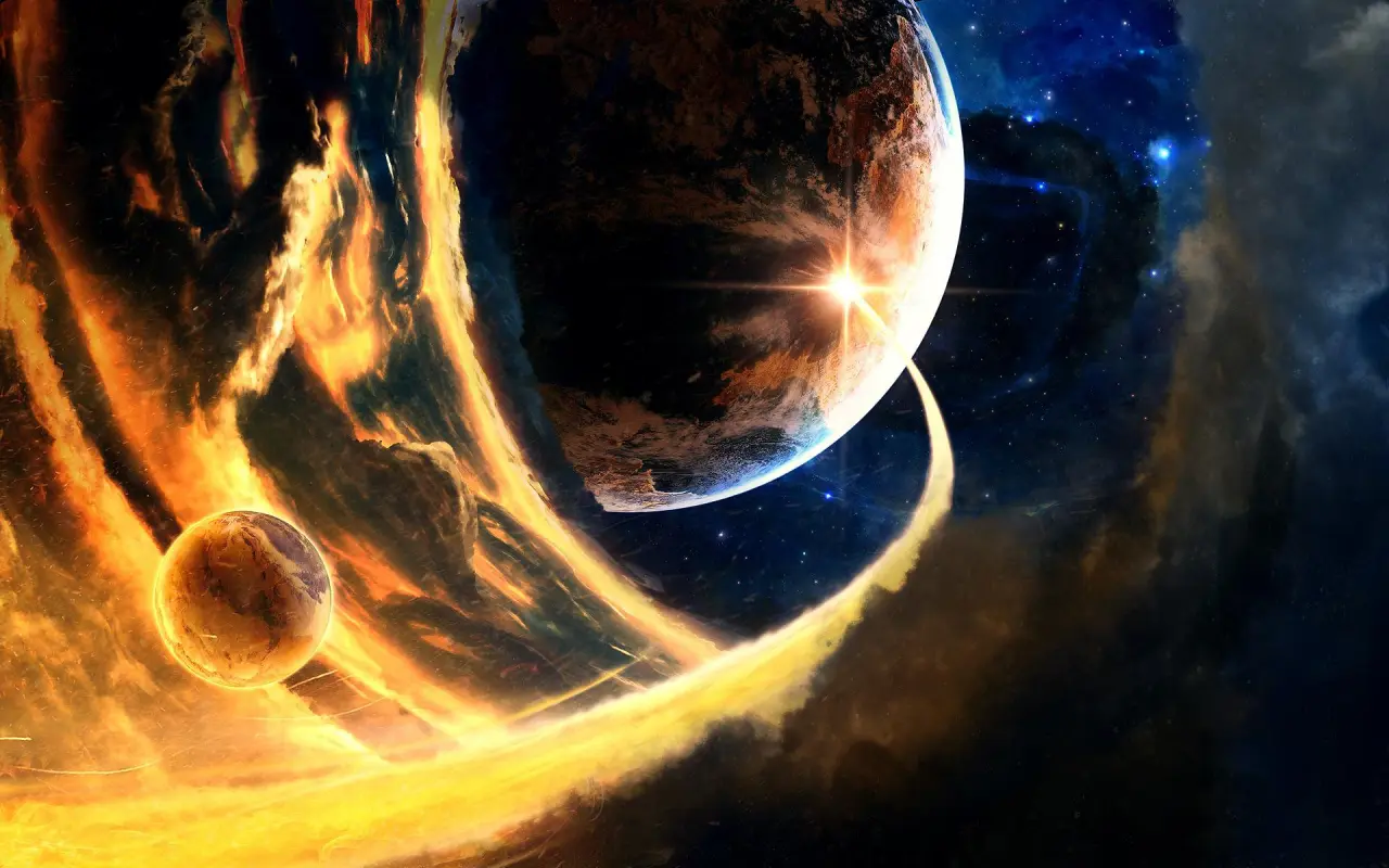 Cosmic Fire And Planets – black and brown desktop wallpaper, 1920×1200