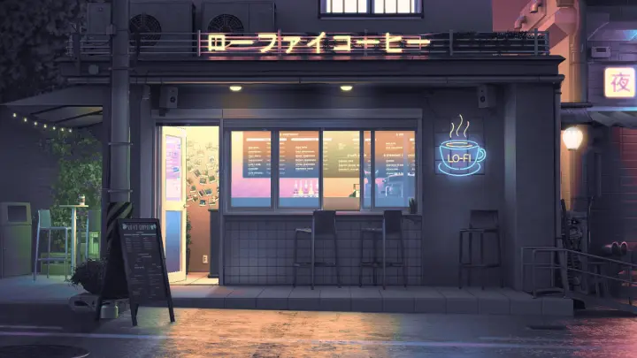 Neon Lo Fi Coffee as a phone lock screen