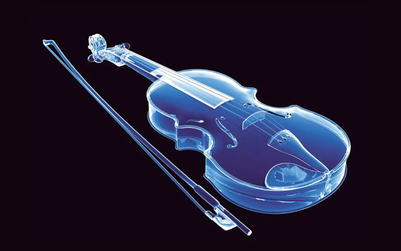 Glass Violin And Bow – black and blue desktop wallpaper, 1680×1050