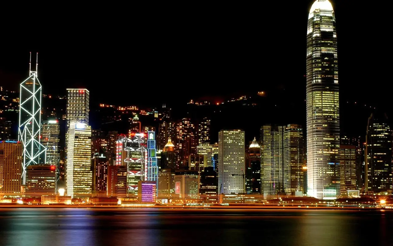 Neon Metropolis Night View – black and grey desktop wallpaper, 1680×1050