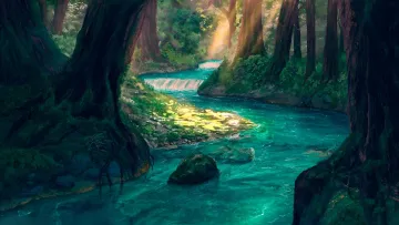 Sunlit Forest River wallpaper