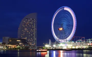 Neon Ferris Wheel At Night wallpaper