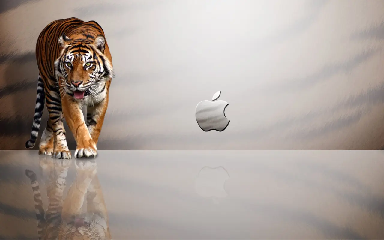Tiger And Apple Logo – grey and brown desktop wallpaper, 1920×1200