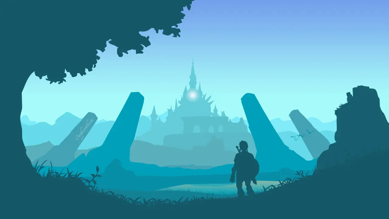 Journey To The Castle – grey and teal desktop wallpaper, 3840×2160