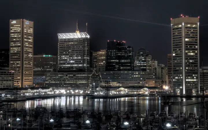 Midnight Harbor Skyline as a phone lock screen