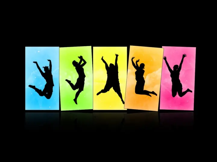 Joyful Jumping Silhouettes in Color as a phone lock screen