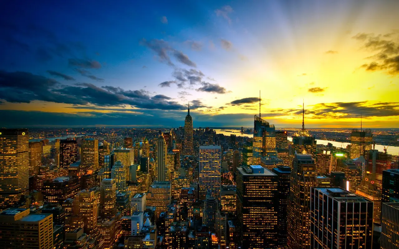 Golden Sunset Over Manhattan – black and brown desktop wallpaper, 1920×1200