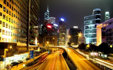 Neon City Highway at Night wallpaper