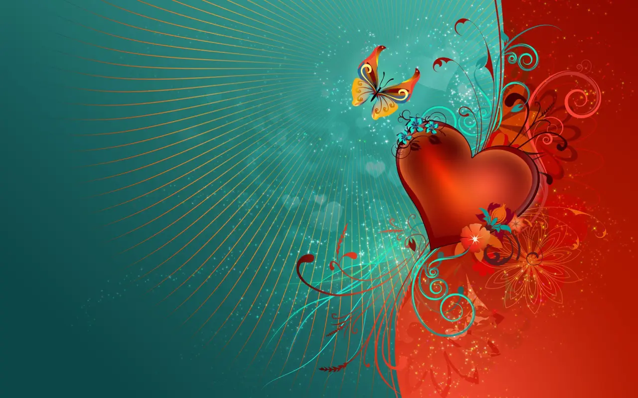 Heart and Butterfly Design – red and grey desktop wallpaper, 1920×1200