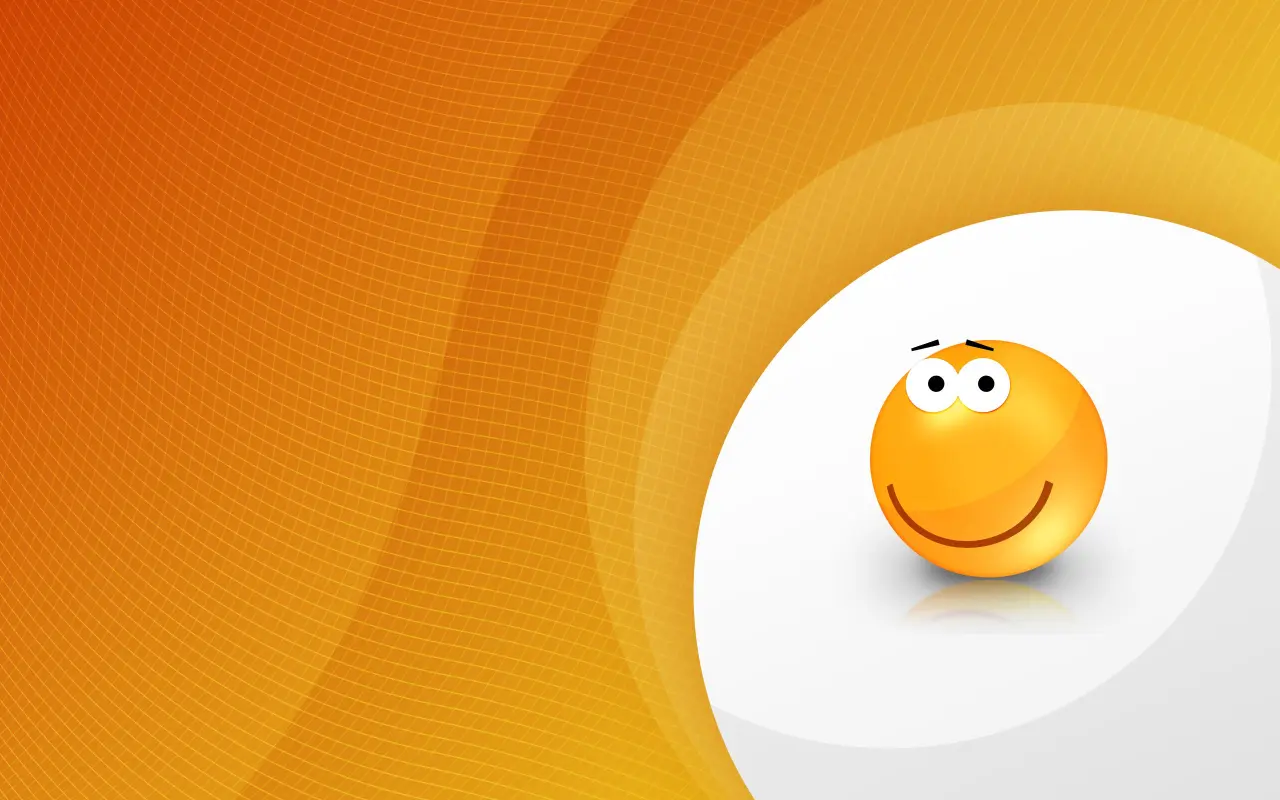 Smiling Orange Sphere – white and brown desktop wallpaper, 2560×1600