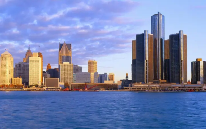 Detroit Skyline At Sunset as a phone lock screen