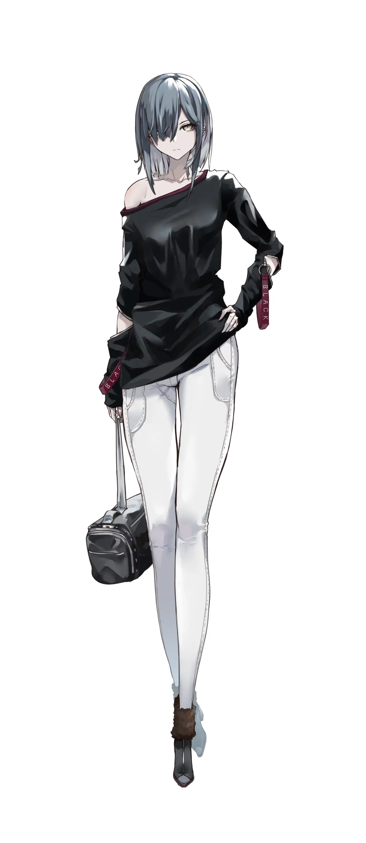 Stylish Anime Girl Walking – white and black phone wallpaper, 1772×4074