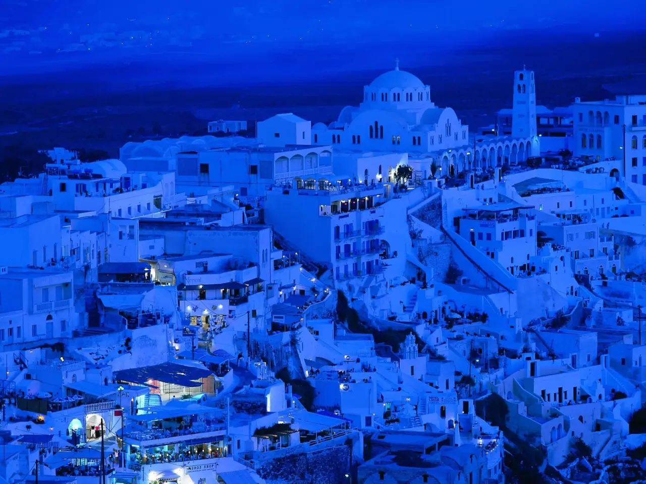 Blue Hour In Santorini – blue desktop wallpaper, 1600×1200