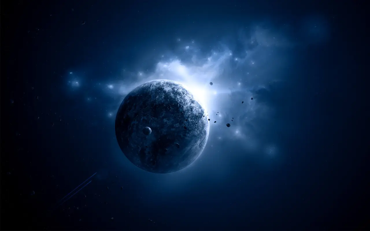Eclipse Over Distant Worlds – black and blue desktop wallpaper, 1920×1200