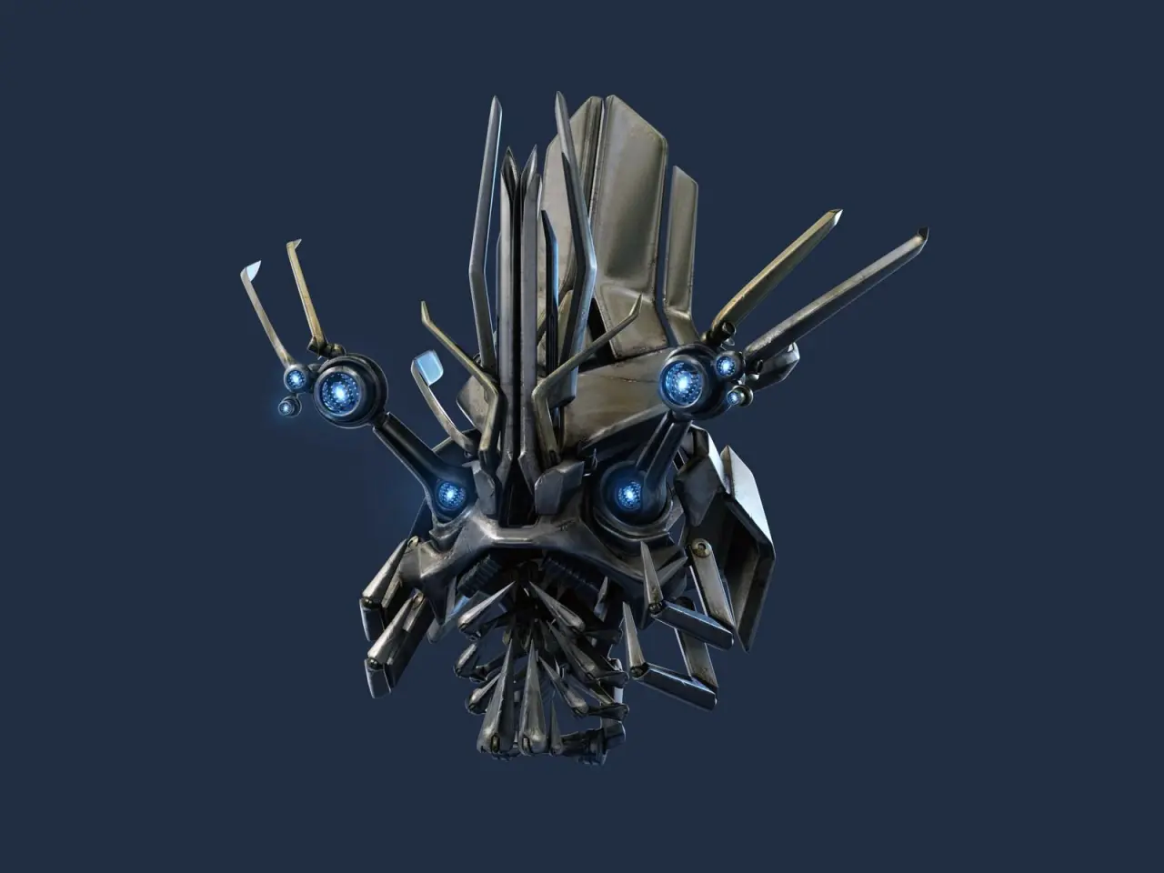 Mechanical Alien Construct – blue and grey desktop wallpaper, 1600×1200