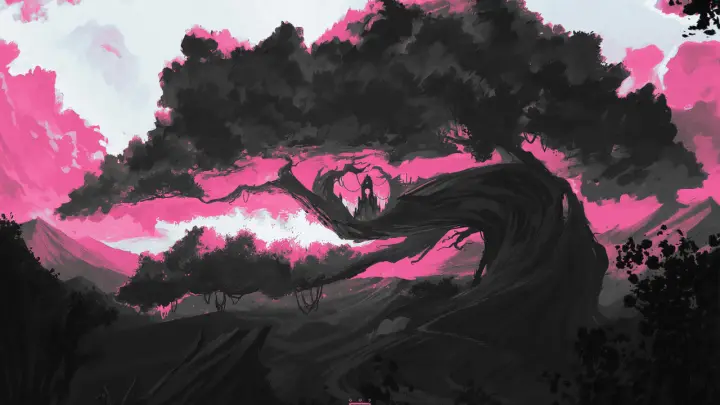 Pink Sky And Ancient Tree as a phone lock screen