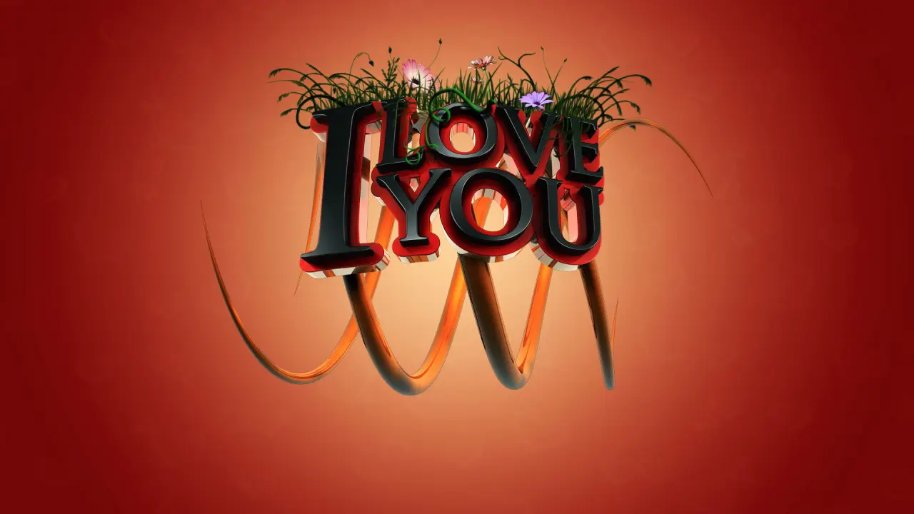 Blooming Love Typography – brown and red desktop wallpaper, 1920×1080