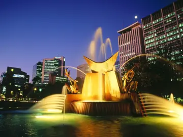 Neon City Fountain Night wallpaper