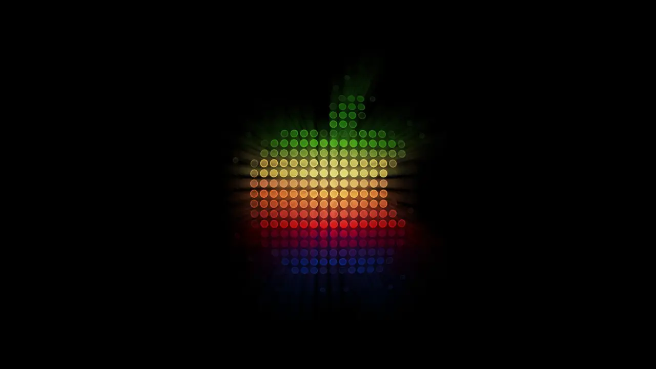 Rainbow Apple Pixel Grid – black and brown desktop wallpaper, 1920×1080